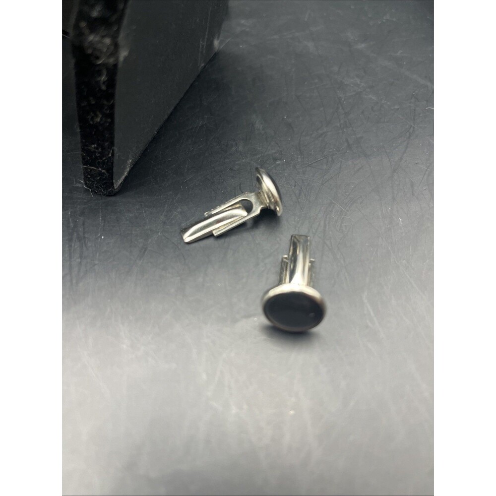 Men's Silver Tone Dark Pearl Dome Cufflinks Vintage